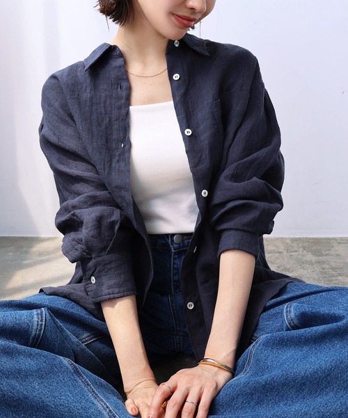 evernavy（エバーネイビー）の「リネンオーバーサイズシャツ（シャツ/ブラウス・レディース・グレイッシュベージュ/ネイビー/オートミール/ホワイト/カーキ・L/M）」の19枚目の写真