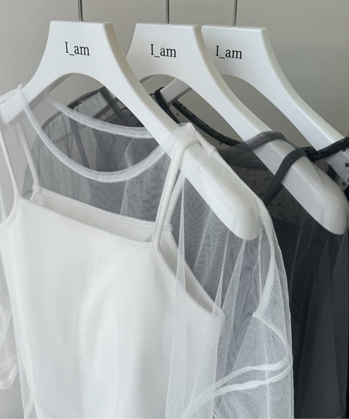 I_am(アイアム)の「cami set tulle tops / キャミセットチュールトップス(Tシャツ/カットソー・レディース・ドット/チャコール/ホワイト・FREE)」の1枚目の写真