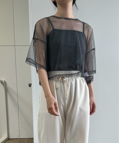 I_am(アイアム)の「cami set tulle tops / キャミセットチュールトップス(Tシャツ/カットソー・レディース・ドット/チャコール/ホワイト・FREE)」の2枚目の写真