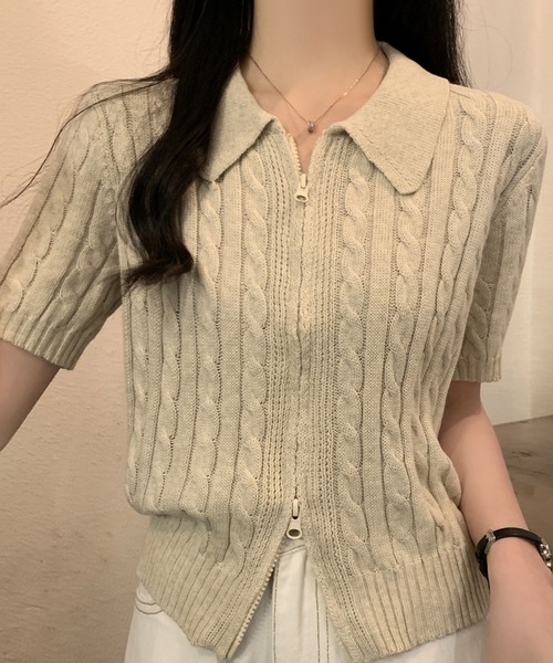 ガーリードール Girly Doll 襟付き半袖サマーニット （ホワイト） セール】リボン刺繍ポロカラー半袖ニット（ニット/セーター
