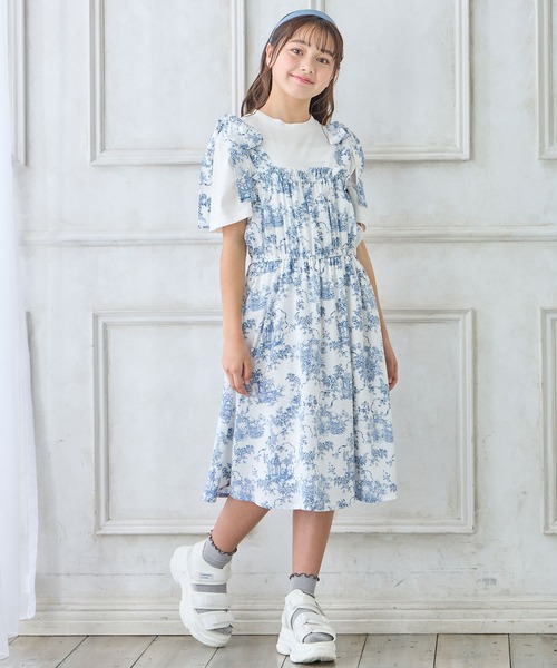 セットアイテム】肩リボンシャーリングワンピース×Tシャツ（130㎝～160