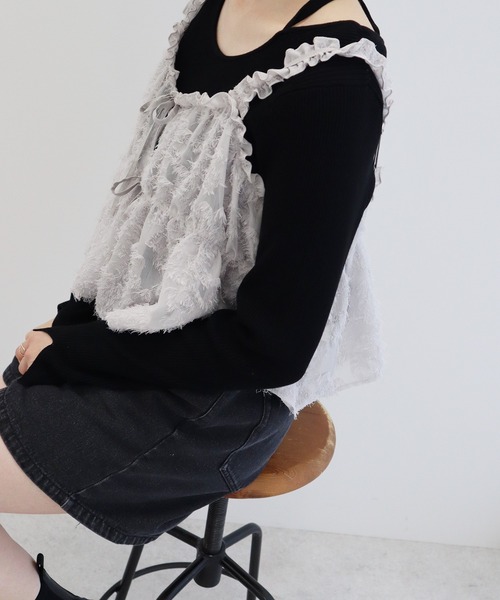 earth music&ecology（アースミュージックアンドエコロジー）の「フラワージャガードキャミビスチェ（ベスト・レディース・ピンク/グレー・FREE）」の11枚目の写真