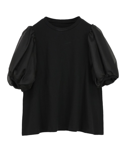 オーガンジーパフスリーブ半袖トップス（Tシャツ/カットソー