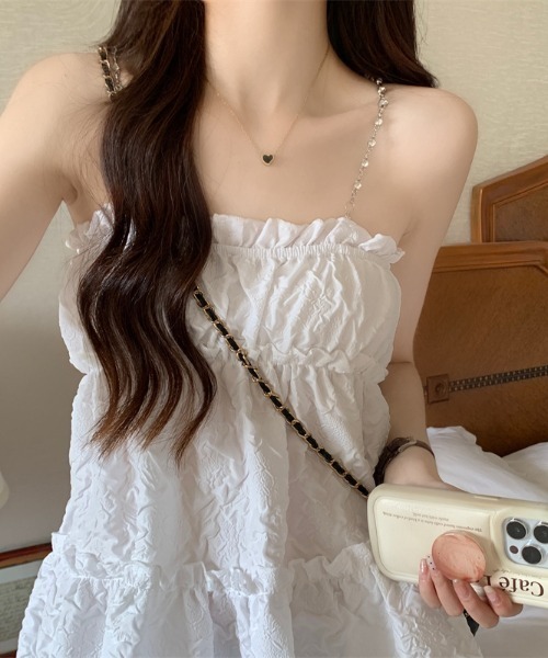 tolene(トレネ)の「キラキラストラップ付きティアードミニワンピース(ワンピース・レディース・ホワイト/ブラック・FREE)」の3枚目の写真