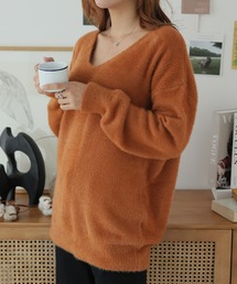 深Vネックふわふわニットプルオーバー