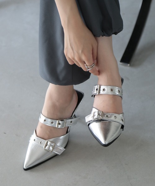 セール】【SETUP7】ポインテッドトゥ ベルト デザイン ミュール