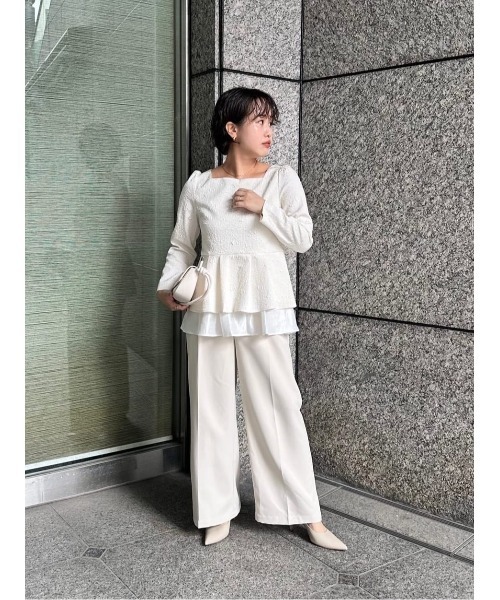 tシャツ ふくれジャガードティアードペプラムトップス レディース ふくれジャガードティアードペプラムトップス（Tシャツ