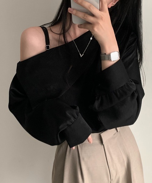 ABITOKYO（アビトーキョー）の「ワンオフショルダーボリュウーム袖ブラウス（シャツ/ブラウス・レディース・ブラック/ホワイト・XL/L/M）」の15枚目の写真