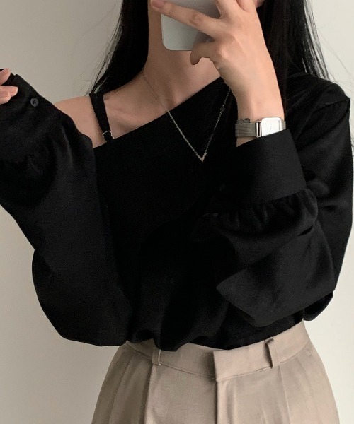 ABITOKYO（アビトーキョー）の「ワンオフショルダーボリュウーム袖ブラウス（シャツ/ブラウス・レディース・ブラック/ホワイト・XL/L/M）」の18枚目の写真