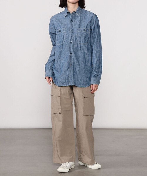 極美品【オアスロウ】シャンブレーシャツ 3 ワークシャツ 長袖 マチ付き 三本針 orSlow オアスロウ 01-8070 CHAMBRAY WORK SHIRTS シャンブレー