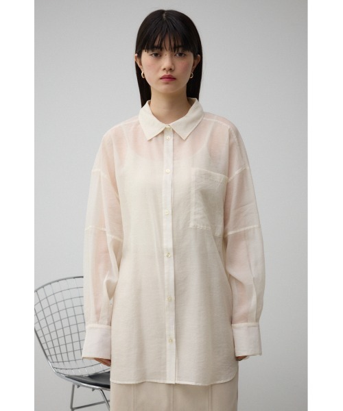 AZUL by moussy（アズールバイマウジー）の「バックスリットシアーオーバーシャツ（シャツ/ブラウス・レディース・オフホワイト/グレー/ホワイト系その他・FREE）」の7枚目の写真