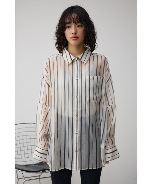 AZUL by moussy（アズールバイマウジー）の「バックスリットシアーオーバーシャツ（シャツ/ブラウス・レディース・オフホワイト/グレー/ホワイト系その他・FREE）」の19枚目の写真