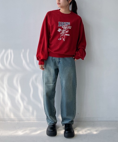 AS KNOW AS plus(アズノゥアズプラス)の「◇ウサギとロゴ刺繍 ビッグサイズスウェットプルオーバー(スウェット・レディース・レッド系/アイボリー系/ブラック系・FREE)」の13枚目の写真