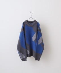 Jacquard design loose crew neck knit / ジャガードデザインルーズクルーネックニット unisex