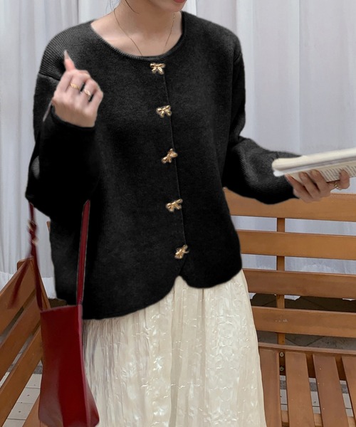 リボン釦ニットカーディガン（カーディガン/ボレロ）｜Girly Doll