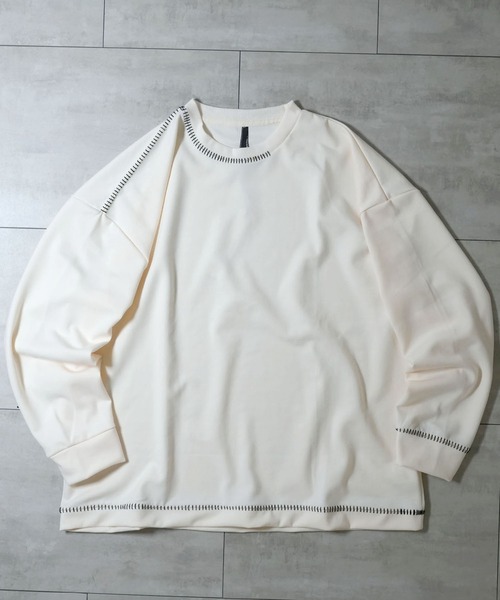Starting Over(スターティングオーバー)の「cardboard knit stitching crew neck cutsew/ダンボールニット ステッチング クルーネック カットソー(スウェット・メンズ・ホワイト/ブラック/チャコールグレー/グレー・M/L/XL)」の1枚目の写真
