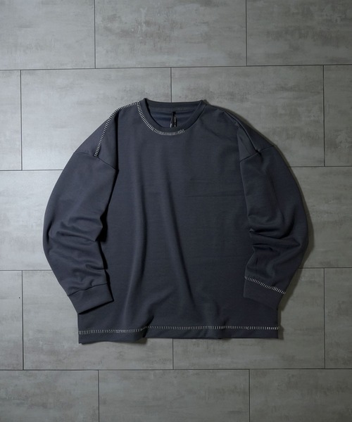 新作 ナゴンスタンスカットソー ブラック セール】cardboard knit stitching crew neck cutsew/ダンボール