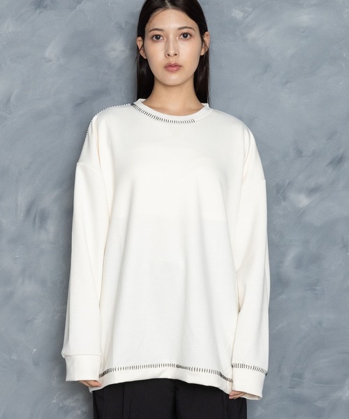 Starting Over(スターティングオーバー)の「cardboard knit stitching crew neck cutsew/ダンボールニット ステッチング クルーネック カットソー(スウェット・メンズ・ホワイト/ブラック/チャコールグレー/グレー・M/L/XL)」の15枚目の写真