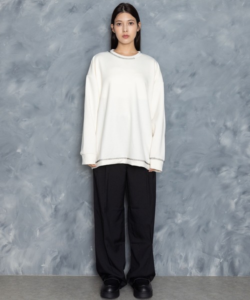 Starting Over(スターティングオーバー)の「cardboard knit stitching crew neck cutsew/ダンボールニット ステッチング クルーネック カットソー(スウェット・メンズ・ホワイト/ブラック/チャコールグレー/グレー・M/L/XL)」の16枚目の写真