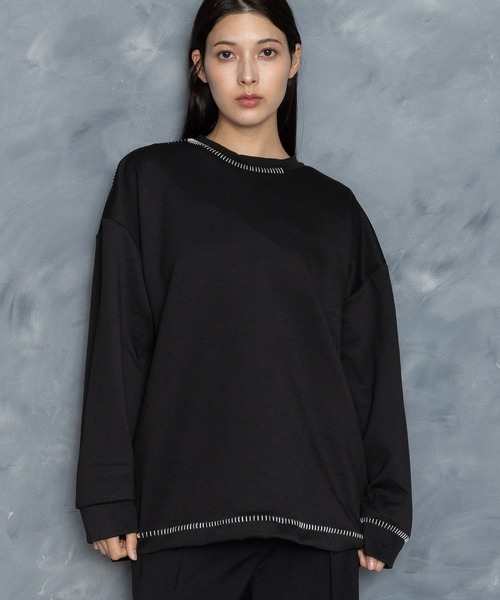セール】cardboard knit stitching crew neck cutsew/ダンボール