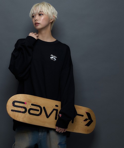 SAVIER(サビアー)の「【SAVIER/サビアー】WALKING DONUTSコラボ / バックプリント ビッグシルエット スウェットトレーナー ワンポイント刺繍 ブランドロゴ(スウェット・メンズ・杢グレー/ブラック・MEDIUM/LARGE)」の8枚目の写真