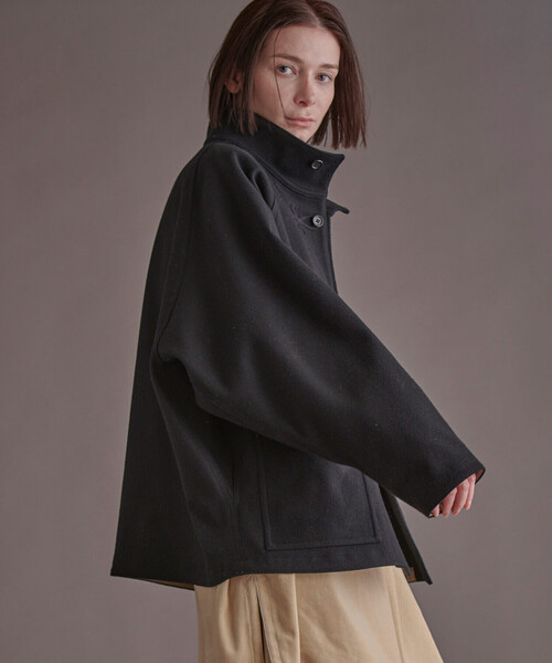 HAVERSACK(ハバーザック)の「HAVERSACK | ヴィンテージメルトン スタンドカラージャケット WOMEN(その他アウター・レディース・ブラック・1)」の1枚目の写真