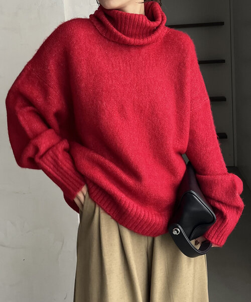 CAPRICIEUX LE'MAGE（カプリシューレマージュ）の「【もちふわシリーズ】もちふわルーズタートルプルオーバー（ニット/セーター・レディース・ベージュ/ネイビー/レッド/アイボリー・FREE）」の14枚目の写真