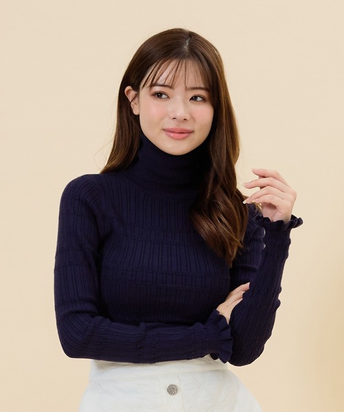 【LITMUS】(値下げ)リブタートルネック / ピンク ✖︎ グレー 24/1甘撚りパラナフライス（丸胴）タートルネックTシャツ （T