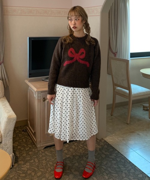 suzie angel（スージー エンジェル）の「ドット柄 プリーツスカート（スカート・レディース・ホワイト・M）」の4枚目の写真
