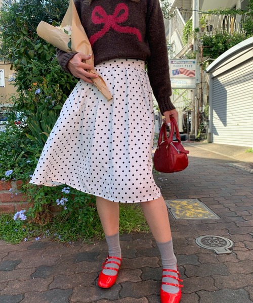 suzie angel（スージー エンジェル）の「ドット柄 プリーツスカート（スカート・レディース・ホワイト・M）」の7枚目の写真