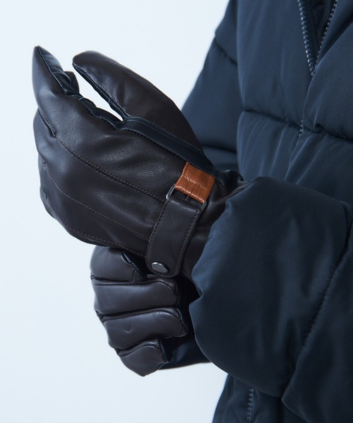 HARRIS TWEED（ハリスツイード）の「【SETUP7】スマホ対応レザー 三色飾り×差し色 裏ボア メンズ手袋 WINGI（手袋・メンズ・ネイビー/ブラック/ダークブラウン・FREE）」の3枚目の写真