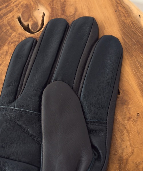 HARRIS TWEED（ハリスツイード）の「【SETUP7】スマホ対応レザー 三色飾り×差し色 裏ボア メンズ手袋 WINGI（手袋・メンズ・ネイビー/ブラック/ダークブラウン・FREE）」の6枚目の写真