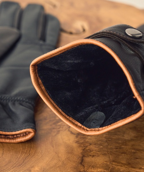 セール】【SETUP7】スマホ対応レザー 三色飾り×差し色 裏ボア メンズ