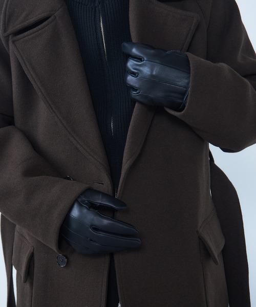 HARRIS TWEED（ハリスツイード）の「【SETUP7】スマホ対応レザー 三色飾り×差し色 裏ボア メンズ手袋 WINGI（手袋・メンズ・ネイビー/ブラック/ダークブラウン・FREE）」の19枚目の写真