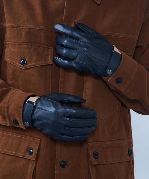 HARRIS TWEED（ハリスツイード）の「【SETUP7】スマホ対応レザー 三色飾り×差し色 裏ボア メンズ手袋 WINGI（手袋・メンズ・ネイビー/ブラック/ダークブラウン・FREE）」の11枚目の写真