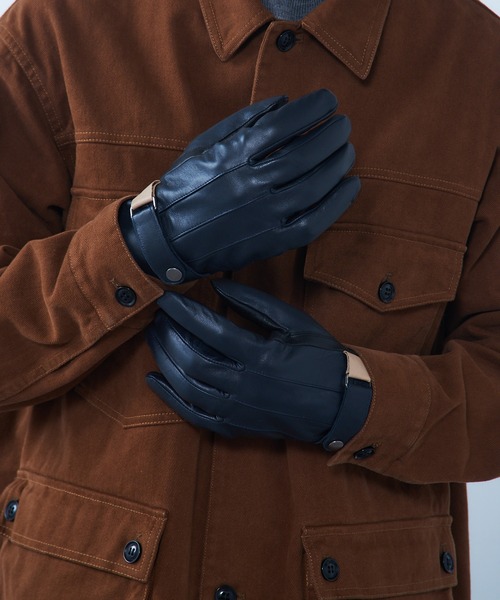 HARRIS TWEED（ハリスツイード）の「【SETUP7】スマホ対応レザー 三色飾り×差し色 裏ボア メンズ手袋 WINGI（手袋・メンズ・ネイビー/ブラック/ダークブラウン・FREE）」の12枚目の写真