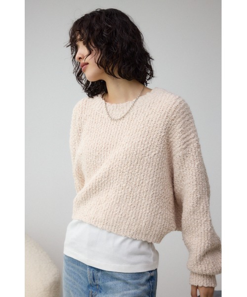 AZUL by moussy(アズールバイマウジー)の「ブークレクロップドニット(ニット/セーター・レディース・アイボリー/ブラック/レッド・FREE)」の5枚目の写真