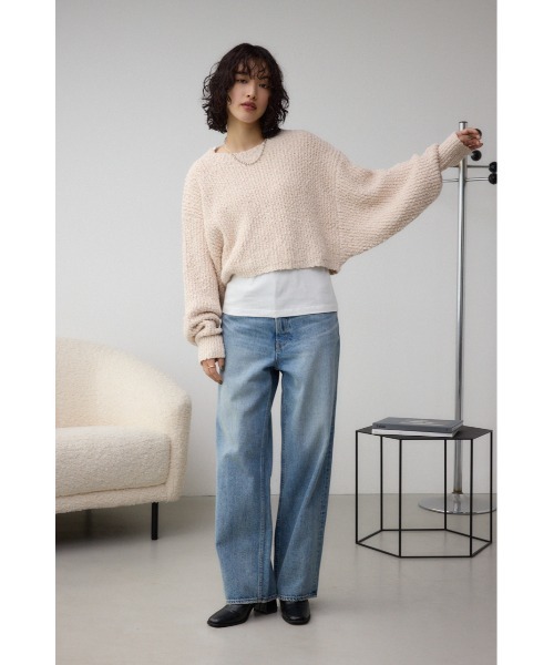 AZUL by moussy(アズールバイマウジー)の「ブークレクロップドニット(ニット/セーター・レディース・アイボリー/ブラック/レッド・FREE)」の6枚目の写真