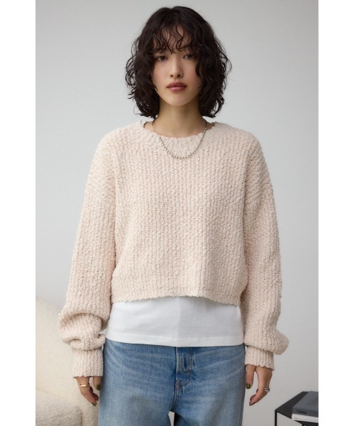 AZUL by moussy(アズールバイマウジー)の「ブークレクロップドニット(ニット/セーター・レディース・アイボリー/ブラック/レッド・FREE)」の7枚目の写真