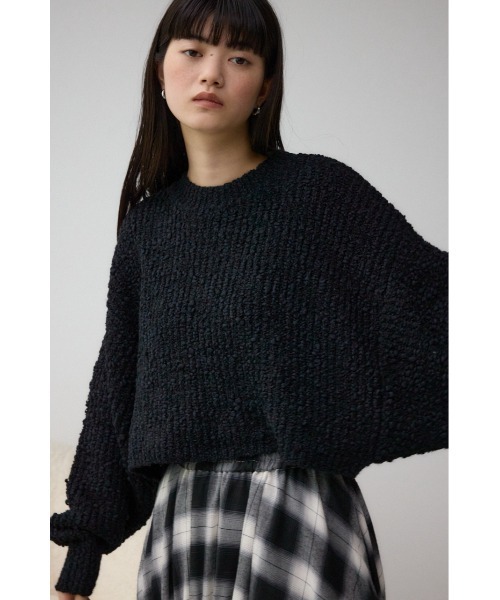 AZUL by moussy(アズールバイマウジー)の「ブークレクロップドニット(ニット/セーター・レディース・アイボリー/ブラック/レッド・FREE)」の15枚目の写真