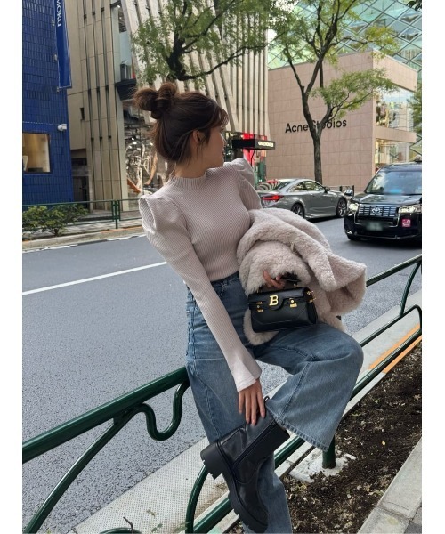 24aw HER. ハー ボリュームスリーブ ニット トップス ロールネック nude petale / espresso / taupe / black / gray / brown】Volume Sleeve R