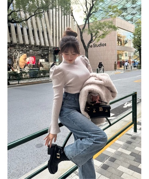 Volume-Sleeve Glitter Knit Top（ニット/セーター）｜Her lip to