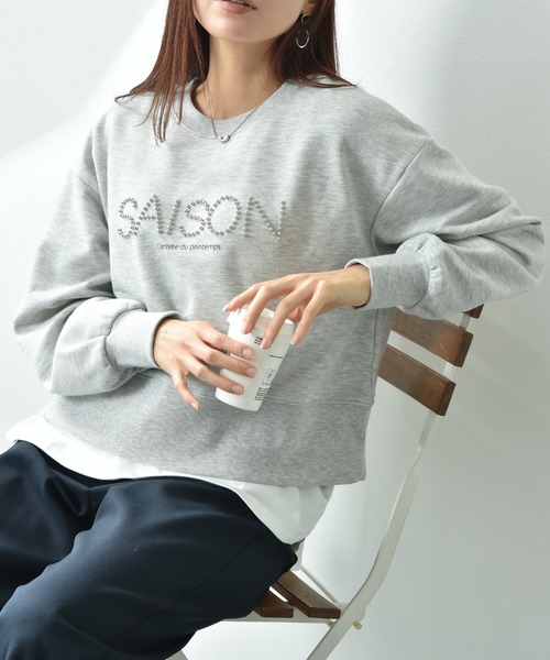 INTERPLANET（インタープラネット）の「スタッズロゴショートプルオーバー（スウェット・レディース・ダークブラウン/アイボリー/オートミール・FREE）」の3枚目の写真