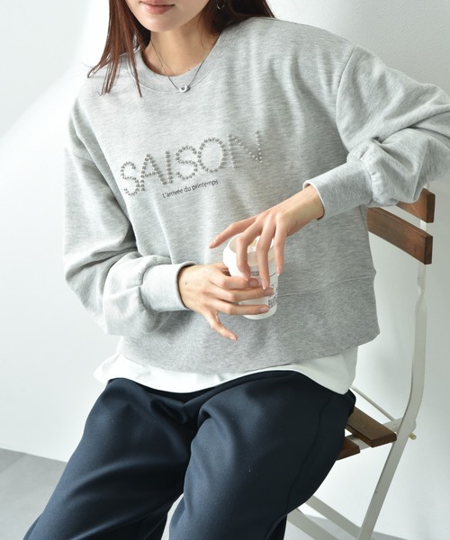 INTERPLANET（インタープラネット）の「スタッズロゴショートプルオーバー（スウェット・レディース・ダークブラウン/アイボリー/オートミール・FREE）」の5枚目の写真