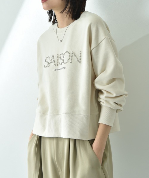 INTERPLANET（インタープラネット）の「スタッズロゴショートプルオーバー（スウェット・レディース・ダークブラウン/アイボリー/オートミール・FREE）」の22枚目の写真