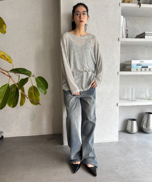 FUULLY STUDIO(フーリィーステューディオ)の「バッグオープンシアールーズトップス(Tシャツ/カットソー・レディース・パープル/ライトグレー/オフホワイト/ブラック・FREE)」の16枚目の写真