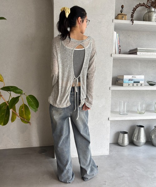 FUULLY STUDIO(フーリィーステューディオ)の「バッグオープンシアールーズトップス(Tシャツ/カットソー・レディース・パープル/ライトグレー/オフホワイト/ブラック・FREE)」の17枚目の写真
