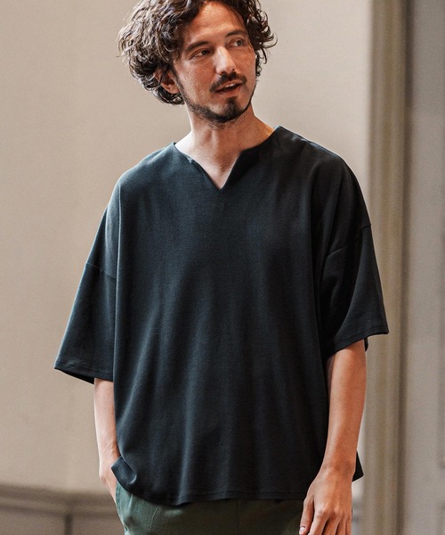 CAMBIO(カンビオ)の「mt9419- Span Fraise Short Sleeve Key Neck Cut Sew カットソー(Tシャツ/カットソー・メンズ・ホワイト/ブラック/チャコール・S/M/L)」の17枚目の写真
