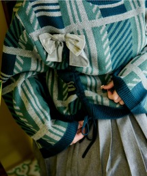 kutir | 【クティールとレトロ】ベロアリボン付きチェックジャガードドロストニット(ニット/セーター)