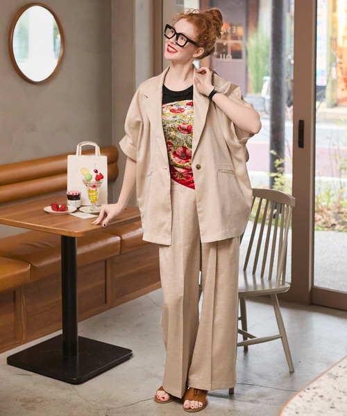 BONLECILL(ボンルシール)の「【セットアップ対応】フェイクリネン パーフェクトシルエットTタックワイドパンツ(スラックス・レディース・チャコールグレー/アイボリー/ブラック/ブラウン/ベージュ・L/M)」の13枚目の写真